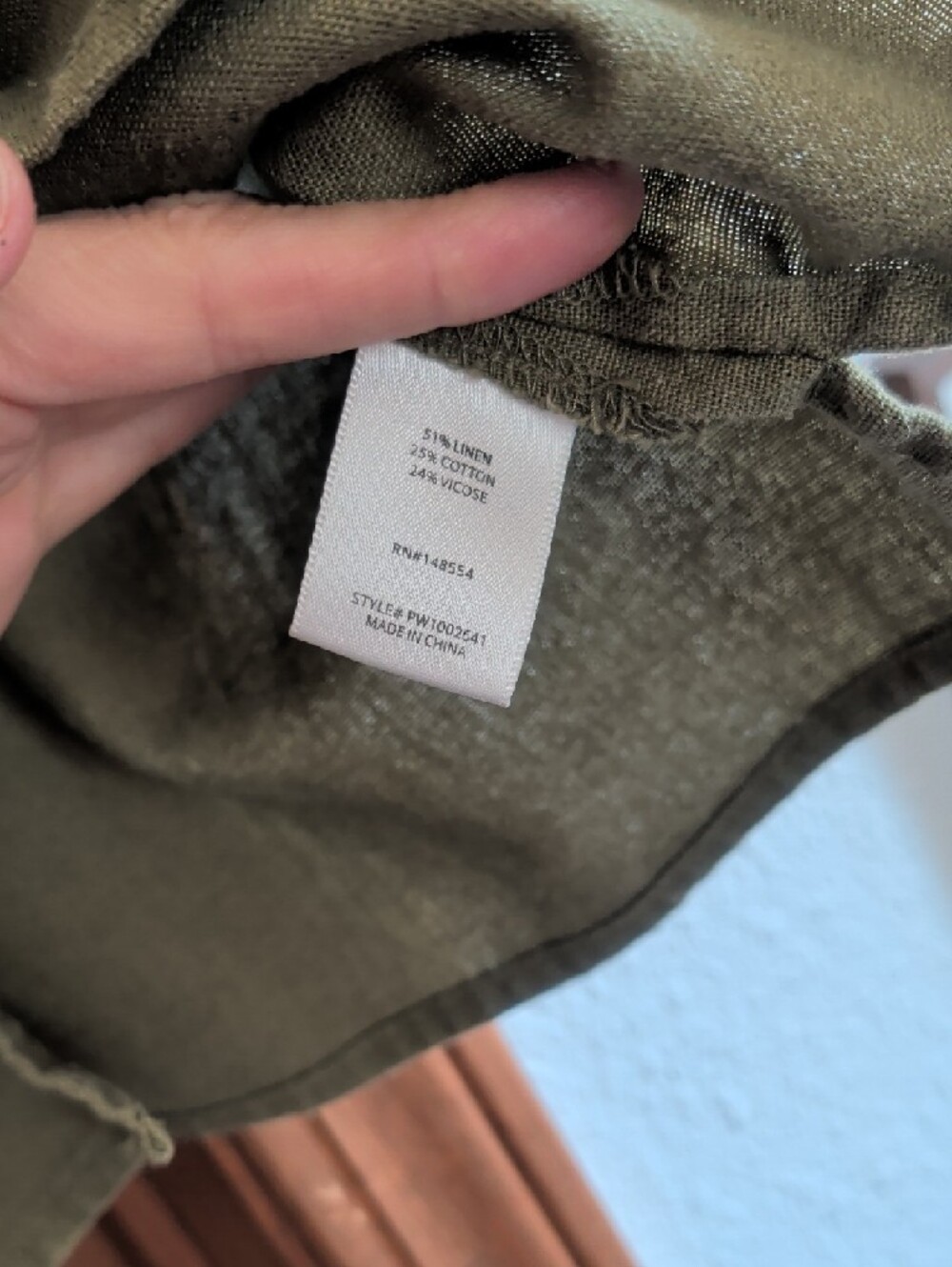 Olive Green Linen Blend Button-Front Crop Shirt - Picture 3 of 6
